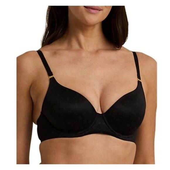 Ralph Lauren Comfort Collection Repeat-Logo Underwire T-shirt Bra 34C Black NWT - Picture 2 of 5
